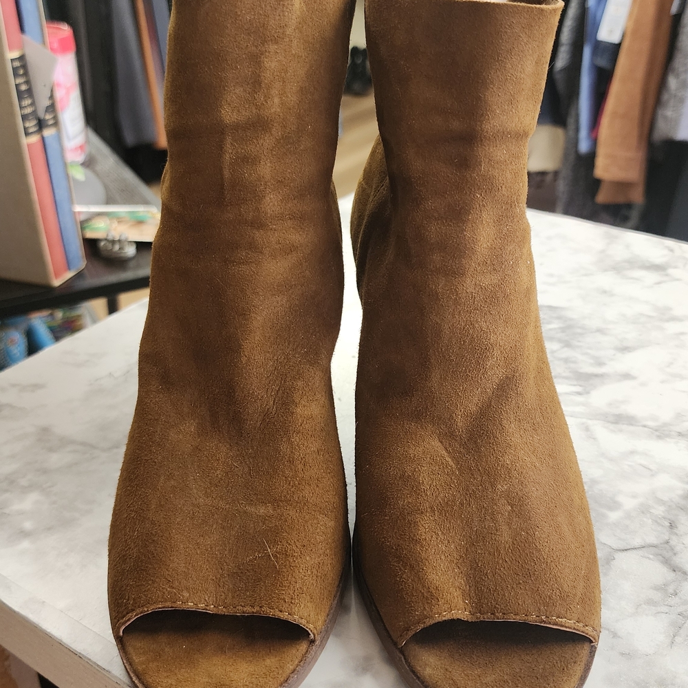 Lucky Brand Tan Suede Peep-Toe Boots